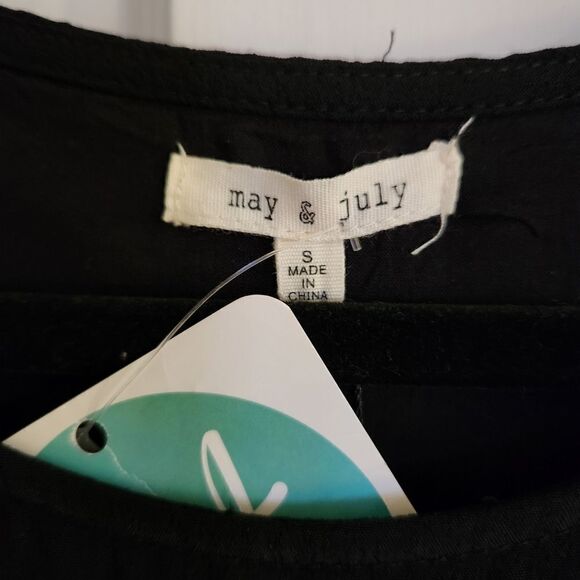 May & July Long Sleeve Lace Trim and Lace Arm Black Lined Dress Size Small - Picture 5 of 8